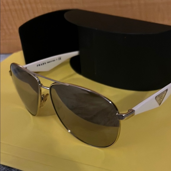 Prada Gold and White Aviator Sunglasses - Picture 1 of 10